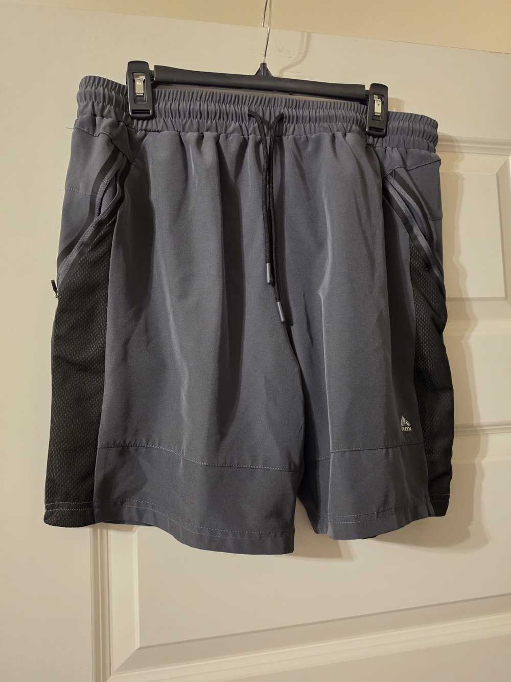 RBX Men's Charcoal Gray Athletic Shorts with Black Mesh Panels